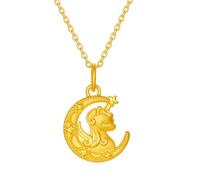 ZHOU LIU FU 24K Gold Pendant Horse Pendants Gold Star Moon Charm Dainty Cute Jewellery for Women Her Daughter Gifts New Year Birthday Christmas (Not Include Necklace) A0415517