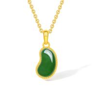 ZHOU LIU FU 24K Gold Pendant Jade Pendants Small Bean Healing Green Gemstone Good Luck Fengshui Gold Jewelry for Women Mom Anniversary Birthday Gifts Not Include Necklace Y0413340