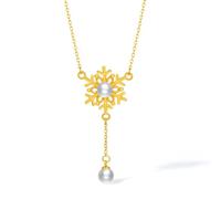 ZHOU LIU FU 24K Gold Pendants Necklace Snowflake Pendant Necklaces Freshwater Pearl Gold Jewellery for Women Mom Daughter New Year Birthday Gifts 18"(45cm) X0614247