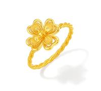 ZHOU LIU FU 24K Gold Rings Four Leaf Lucky Clover Ring Twisted Thin Band Dainty Jewellery for Women Her Gifts Bride Groom Wedding Engagement Anniversary Birthday Size 10-20 A0122048