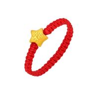 ZHOU LIU FU 24K Gold Rings Gold Star Red Braided Rope Ring Stackable Band Chinese Characters “福” Fashion Jewellery for Women Wife Mom Daughter Birthday Anniversary Size 15.2(47.7)-17.7(55.6) A0111389