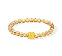 ZHOU LIU FU 24K Gold Stretch Bracelet Chinese Fortune Charm Citrine Beaded Bracelets Healing Jewellery for Women Mom Daughter Friends Gifts Birthday Anniversary 17cm A1914620