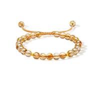 ZHOU LIU FU 24K Gold String Bracelets Citrine Beaded Gemstone Yellow Crystal Braided Bracelet Healing Jewellery for Women Wife Daughter Mom Gifts Birthday Anniversary Valentine 22cm