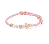 ZHOU LIU FU 24K Gold String Bracelets Freshwater Pearls Gemstone Golden Butterfly Charm Pink Braided Bracelet Healing Jewellery for Women Wife Daughter Mom Gifts Birthday Anniversary Valentine 22cm