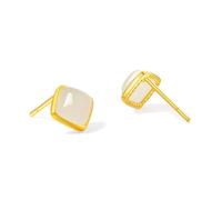 ZHOU LIU FU 24K Gold Stud Earrings White Jade Gemstone Golden Square Earring Studs Healing Jewellery for Women Wife Mom Lover Gifts Mother Day Birthday Anniversary Y0914797