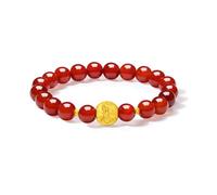 ZHOU LIU FU 24K Real Gold Beads Stretch Bracelets Guanyin Round Charm Red Agate Beaded Bracelet Natural Gemstone Healing Bracelets Jewelry for Women Mom Daughter 6.7"/17CM A1915809