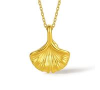 ZHOU LIU FU 24K Real Gold Pendant Ginkgo Leaf Pure Gold Pendant Jewelry for Women Mom Lady Wife Anniversary Birthday (Not Include Necklace) A048975