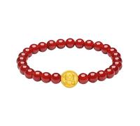 ZHOU LIU FU 24K Solid Gold Bracelet Red Agate Beaded Bracelets Pure Gold Snake Zodiac Charm Stretch Bracelet Dainty Jewelry for Women Mom Couples Lovers Wife Anniversary Birthday 6.7"/17CM A1914411