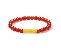 ZHOU LIU FU 24K Solid Gold Bracelets Blessing Sanskrit Auspicious Charm Red Agate Beaded Stretch Bracelet Adjustable Bead Jewelry for Women Mom Daughter Lover Birthday 6.7"/17CM A1915808