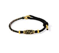 ZHOU LIU FU 24K Solid Gold Bracelets Buddhist Sanskrit Oval Charms Black Enamel Gold Braided Bracelet Blessing Jewelry for Women Men Friend Birthday Chain Length 8.66"/22cm A1715288