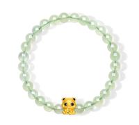 ZHOU LIU FU 24K Solid Gold Bracelets Cute Panda Charm Natural Green Prehnite Beaded Bracelet Gemstone Jewelry for Women Mom Daughter Birthday Anniversary 6.7"/17CM A1914217