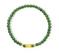 ZHOU LIU FU 24K Solid Gold Bracelets Pure Gold Bamboo Joint Charm Green Jade Stretch Beaded Bracelet Dainty Jewelry for Women Mom Daughter Birthday Anniversary 6.7"/17CM Y1913653