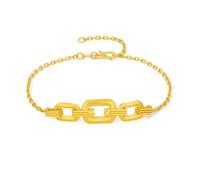 ZHOU LIU FU 24K Solid Gold Bracelets Ring Charm Link Bracelet Real Gold Rectangle Jewelry Adjustable Thin Chain Bracelets for Women Mom Daughter Birthday Anniversary 6.3-7.5"/16+3CM A0715050
