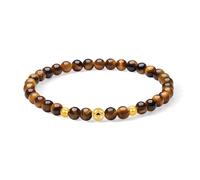 ZHOU LIU FU 24K Solid Gold Charm Bracelets Coin Tiger Eye Beaded Bracelet Gold Bead Stretch Bracelet Gold Jewelry for Women Her Lover Friendship Anniversary Birthday Gifts 6.7"/17CM A1914414