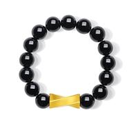 ZHOU LIU FU 24K Solid Gold Charm Bracelets Hourglass Charms Black Agate Bead Bracelet Ancient Style Adjustable Strectch Fashion Jewelry for Men Him Birthday Anniversary Gift 20cm/7.87" A1915054