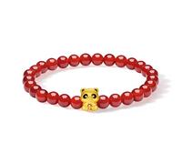 ZHOU LIU FU 24K Solid Gold Charm Bracelets Lucky Panda Red Agate Beads Stretch Beaded Bracelet Healing Jewelry for Women Mom Lover Birthday Anniversary 6.7"/17CM A1914219
