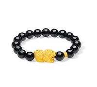 ZHOU LIU FU 24K Solid Gold Charm Bracelets Pure Gold Blessing Animal Agate Bead Beacelet Black Agate Dainty Jewelry for Women Men Couple Her Him Anniversary Birthday 7.9"/20CM A1915262