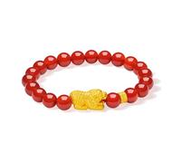 ZHOU LIU FU 24K Solid Gold Charm Bracelets Pure Gold Blessing Animal Agate Bead Beacelet Red Agate Dainty Jewelry for Women Men Couple Her Him Anniversary Birthday 7.1"/18CM A1915261