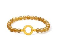 ZHOU LIU FU 24K Solid Gold Charm Round Circle Bracelet Tiger Eye Beaded Peace Buckle Stretch Bracelets Blessing Gold Jewelry for Women Her Lover Friendship Gifts Birthday 6.7"/17CM A1914194
