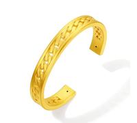 ZHOU LIU FU 24K Solid Gold Cuff Bracelets Real Gold Twisted Stackable Bangle Adjustable Gold Bracelet Dainty Jewelry for Men Women Size 56-62mm A1015052