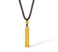 ZHOU LIU FU 24K Solid Gold Cylinder Pendant Necklaces Gold Pillar Chinese Pendants Gold Bar Brown Braided Chain Necklace Jewelry for Men Women Anniversary 25.6-29.5"/65-75cm A0415223