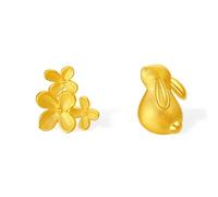 ZHOU LIU FU 24K Solid Gold Earrings Cute Flower Floral Rabbit Studs Pure Gold Jewelry for Women Mom Daughter Birthday Anniversary A0913964
