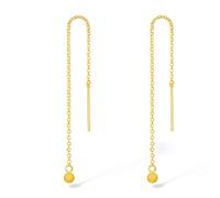 ZHOU LIU FU 24K Solid Gold Earrings Delicate Circle Dangle Earrings Real Gold Bead Drop Earring Pure Gold Jewelry for Women Her Anniversary Birthday A0913570
