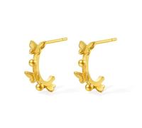 ZHOU LIU FU 24K Solid Gold Earrings Pure Gold Butterfly Stud Half Hoop Earring Fashion Circle Studs Dainty Jewelry for Women Mom Daughter Birthday Anniversary A0913803