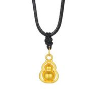 ZHOU LIU FU 24K Solid Gold Gourd Pendant Necklace Feng Shui Lucky Jewelry Black Braided Necklace for Women Mom Birthday New Year Gifts 65-75cm A0414363