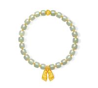ZHOU LIU FU 24K Solid Gold Green Jade Bead Bracelet Footprint Lotus Charm Beaded Stretch Buddhist Prayer Blessing Jewelry for Women Daughter Mom Birthday Anniversary Gift 6.7"/17cm Y1915276