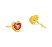 ZHOU LIU FU 24K Solid Gold Heart Earrings Enamel Red Love Studs 6mm Cute Small Tiny Dainty Hypoallergenic Jewelry for Women Mom Daughter Gifts Birthday A0914253