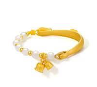 ZHOU LIU FU 24K Solid Gold Hotan White Jade Link Bracelet for Women, Real Gold Jewelry Dainty Bell Orchid Chain Bracelet for Girls Teen Girlfriend Couples Mom Gifts