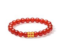ZHOU LIU FU 24K Solid Gold Lotus Pedestal Charm Bracelet Natural Red Agate Stretch Beaded Bracelets Healing Bead Jewelry for Women Men Mom Daughter Son Birthday Anniversary 7.1"/18CM A1914661