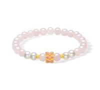 ZHOU LIU FU 24K Solid Gold Lotus Pedestal Charm Bracelet Natural Rose Quartz Pearl Stretch Bracelets Healing Beaded Jewelry for Women Mom Wife Birthday Anniversary 6.7"/17CM J1914509