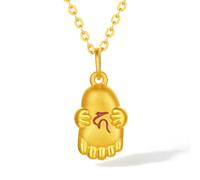 ZHOU LIU FU 24K Solid Gold Pendant Foot Pendants Cute Buddha Jewelry Red Enamel Sanskrit Blessing Lucky Charm for Women Men Pendant Only (Not Include Necklace) A0415256