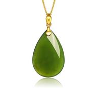 ZHOU LIU FU 24K Solid Gold Pendant for Women, Real Pure Gold Green Nephrite Jade Jewelry Dainty Drop Pendant for Men Teen Girls (Not Include Necklace)
