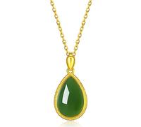 ZHOU LIU FU 24K Solid Gold Pendant for Women, Real Pure Gold Green Nephrite Jade Jewelry Dainty Drop Pendant for Men Teen Girls (Not Include Necklace)