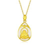 ZHOU LIU FU 24K Solid Gold Pendant for Women, Real Pure Gold White Nephrite Hetian Jade Jewelry Dainty Drop Pendant with Flower Pattern for Men Teen Girls (Not Include Necklace)