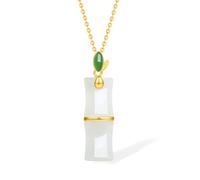 ZHOU LIU FU 24K Solid Gold Pendant Lucky Bamboo White Nephrite Jade Drop Pendant Healing Natural Gemstone Blessing Jewelry for Women Her Anniversary Birthday (Not Include Necklace) Y0411799