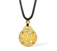ZHOU LIU FU 24K Solid Gold Pendant Necklace Round Necklaces Chinese Dragon Zodiac Jewelry Adjustable Black Braided for Women Men Birthday Anniversary (65-75cm/25.6-29.5") A0415060
