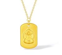 ZHOU LIU FU 24K Solid Gold Pendant Necklace Square Blessing Buddha Pendants Religion Lucky Fengshui Jewelry Dainty Chain for Women Lover Birthday Anniversary 15.7-17.7"/40+5CM A0614659