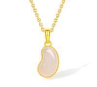 ZHOU LIU FU 24K Solid Gold Pendants Lucky Bean Pendant Hetian White Jade Healing Gemstone Real Gold Jewelry for Women Mom Daughter Birthday Anniversary (Not Include Necklace) Y0413339