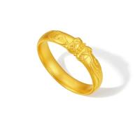 ZHOU LIU FU 24K Solid Gold Rings Chinese Style Lotus Flower Auspicious Cloud Couple Ring Vintage Wedding Bands Romantic Jewelry for Her Wife Birthday Anniversary Size 9-16 A0115224