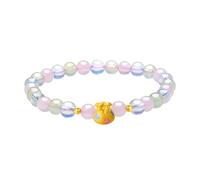 ZHOU LIU FU 24K Solid Gold Rose Quartz Beaded Bracelets Cute Enamel Star Fortune Bag Charm Triple Natural Gemstones Stretch Bracelet for Women Mom Daughter Birthday Anniversary 6.7"/17CM A1913243