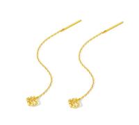 ZHOU LIU FU 24K Solid Gold Thearder Earrings Small Lucky Clover Long Thread Dangle Chain Earring Dainty Jewelry for Women Mom Daughter Gifts Birthday Anniversary 2.7"/69mm A0913529