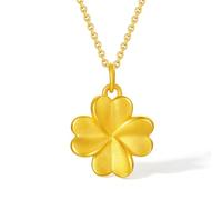 ZHOU LIU FU 24K Yellow Gold Pendant Four Leaf Clover Pendants Dainty Heart Good Luck Jewelry for Women Friends Daughter Teacher Day Birthday Gifts (Not Include Necklace) A0414011
