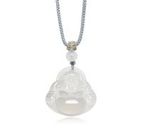 ZHOU LIU FU Chalcedony Necklace Happy Buddha Pendant Necklaces White Gemstone Thread Necklaces Feng Shui Simple Trendy Gifts for Women Men