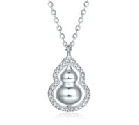 ZHOU LIU FU Gourd Pendant Necklace Silver Necklaces Lucky Adjustable Chain Rotatable Charm Cubic Zirconia Pendants Feng Shui Jewelry Gold Choker Good Luck Amulet Wealth Protection Wulu Trendy Gift
