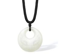 ZHOU LIU FU Natural White Jade Pendant Necklace Peace Buckle Pendant Koi Fish Fortune Blessing Round Pendants Adjustable Black Braided Necklace for Women Men 25.6-29.5"(65-75cm) Y0414211