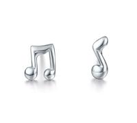 ZHOU LIU FU PT950 Platinum Earrings Music Note Small Stud Earring Asymmetrical Rhythm Clef Studs White Gold Tiny Jewelry for Women Friends Daughter Anniversary Birthday Gifts PT092069